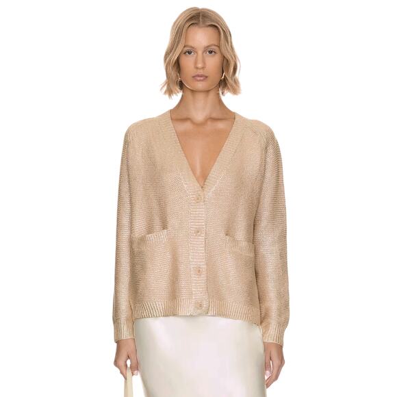 THE GREAT. The Varsity Cardigan Gold Shimmer 0|XS - Picture 2 of 11